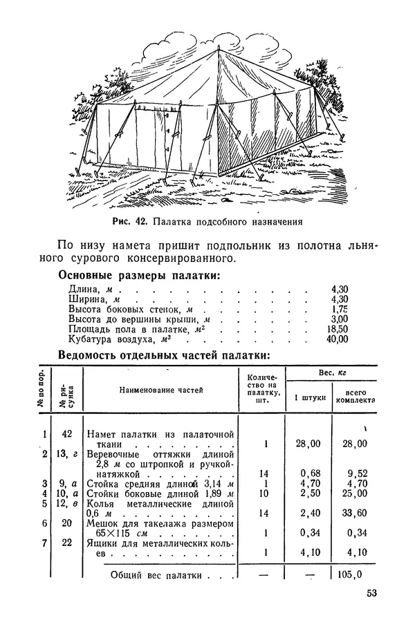  Министерство обороны СССР - Руководство по эксплуатации и хранению палаток в воинских частях и учреждениях Советской армии - Страница № 54